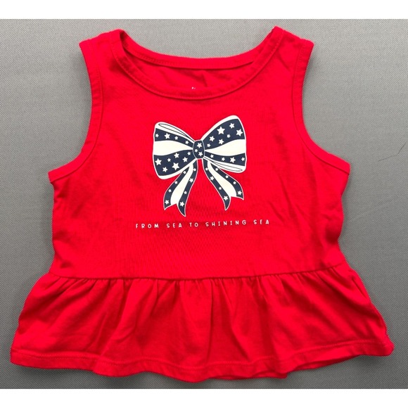 Way To Celebrate Other - Way to Celebrate Patriotic Baby Girl 18M Peplum Tank Top Red Stars Bow Shirt